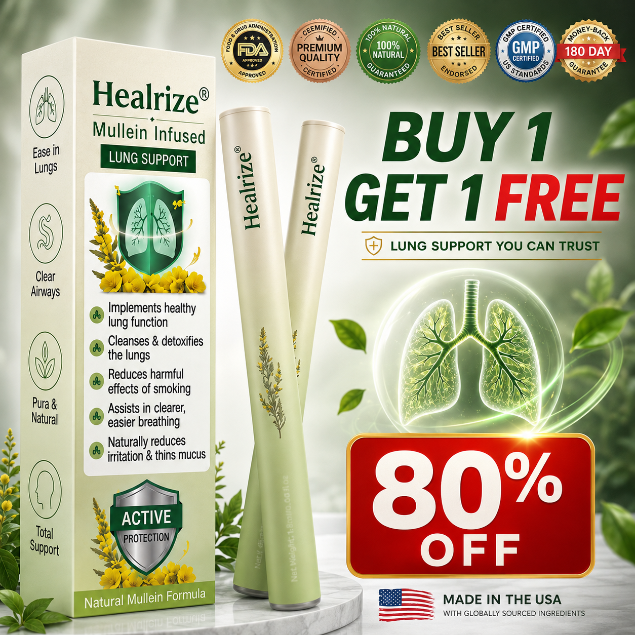 Premium Quality with Fast U.S. Shipping 🥇 Healrize® Herbal Respiratory Support Diffuser 🧄 (👨 Helps Soothe Coughs, Sore Throat, Mucus & Nasal Congestion while Supporting Easier Breathing and Everyday Respiratory Comfort) ❤