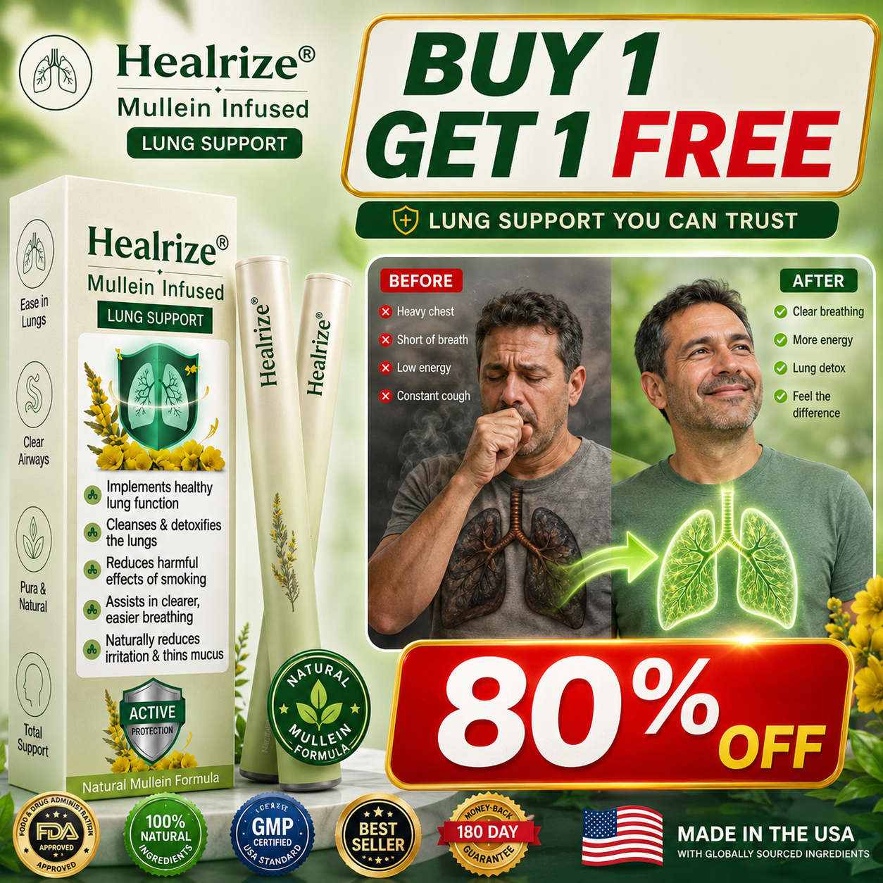 Premium Quality with Fast U.S. Shipping 🥇 Healrize® Herbal Respiratory Support Diffuser 🧄 (👨 Helps Soothe Coughs, Sore Throat, Mucus & Nasal Congestion while Supporting Easier Breathing and Everyday Respiratory Comfort) ❤