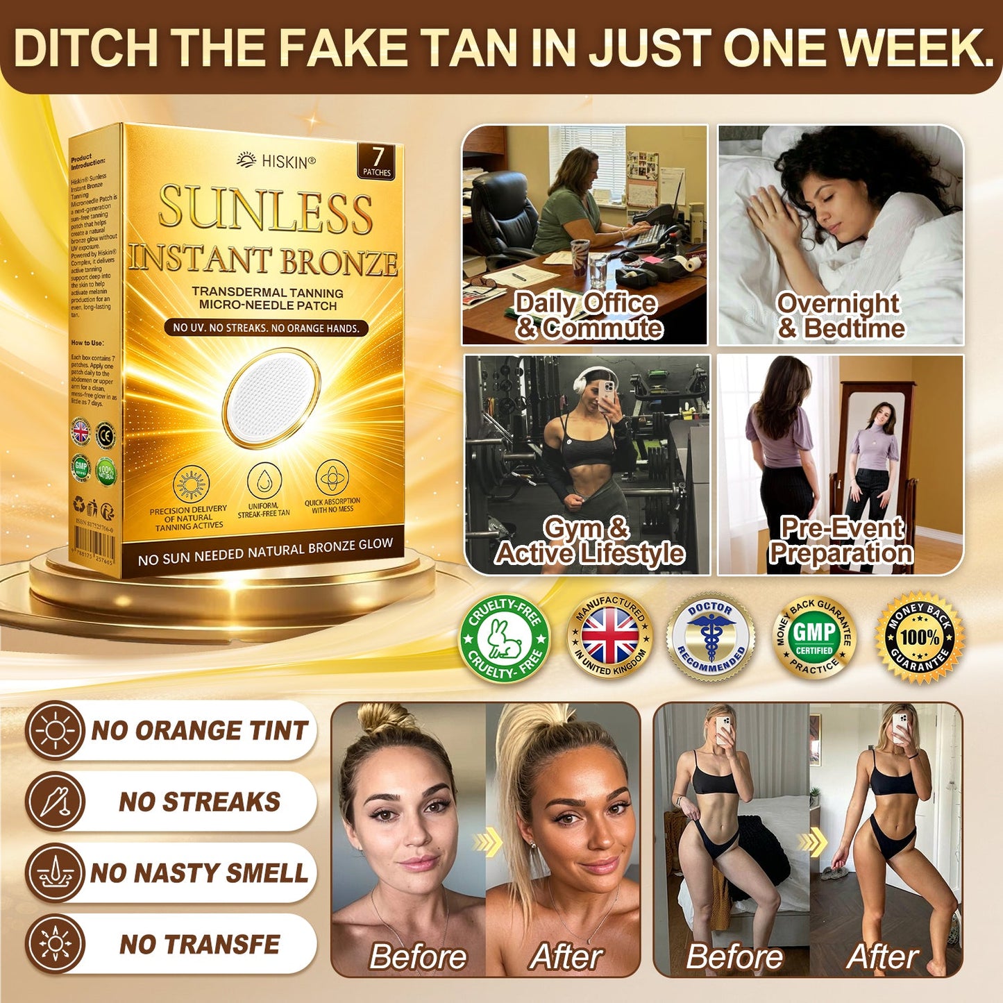 30% OFF | 𝑶𝒇𝒇𝒊𝒄𝒊𝒂𝒍 𝑺𝒕𝒐𝒓𝒆 ☀️☀️ 𝐇𝐢𝐬𝐤𝐢𝐧® 𝐒𝐮𝐧𝐥𝐞𝐬𝐬 𝐈𝐧𝐬𝐭𝐚𝐧𝐭 𝐁𝐫𝐨𝐧𝐳𝐞 𝐓𝐚𝐧𝐧𝐢𝐧𝐠 𝐌𝐢𝐜𝐫𝐨𝐧𝐞𝐞𝐝𝐥𝐞 𝐏𝐚𝐭𝐜𝐡 🇦🇺 | Once Daily Bronze Glow in 7 Days ✅ No UV, No Orange, No DHA